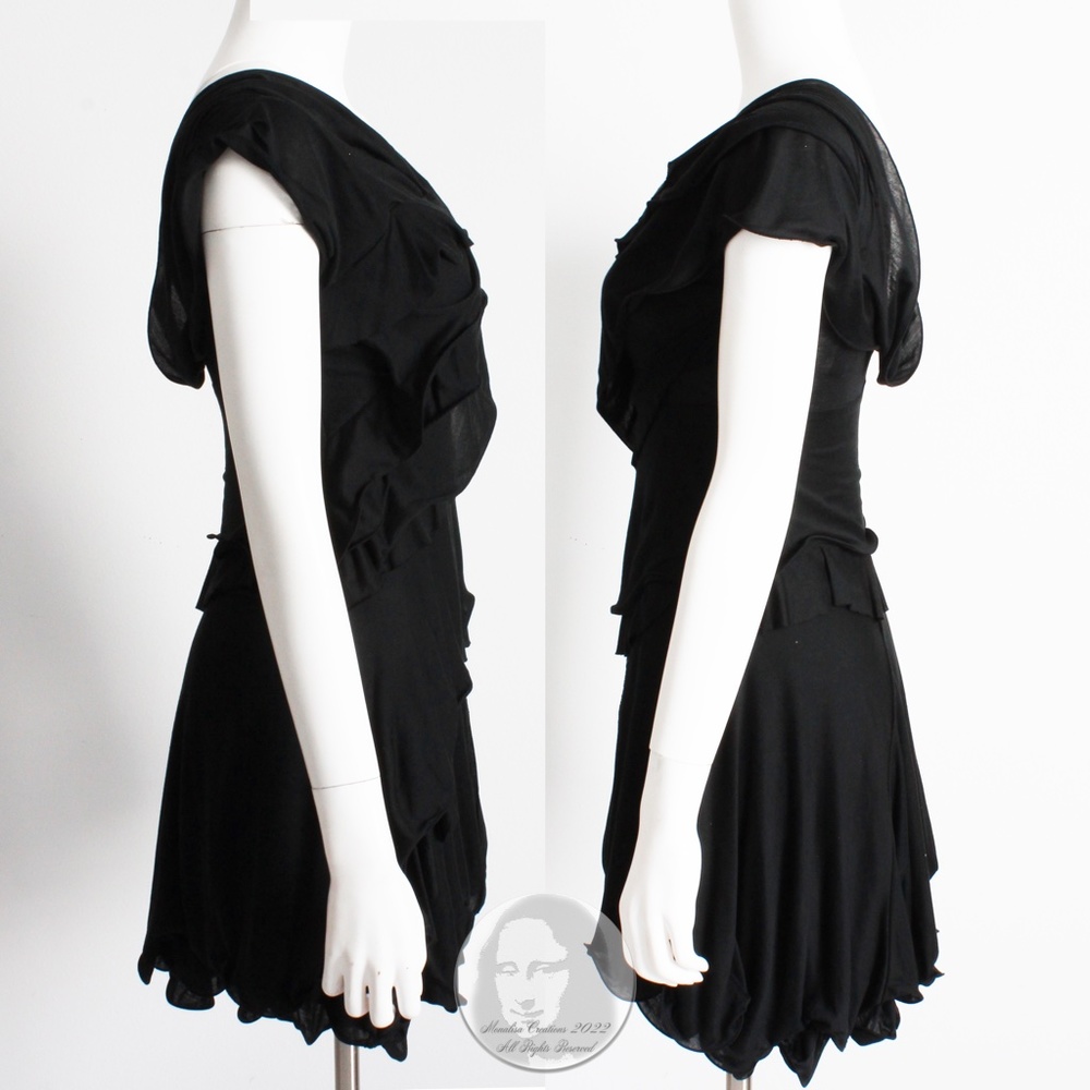 Nina Ricci Dress Mini LBD Little Black Dress Asymmetric Ruffles Size 34 Italy - Picture 6 of 9